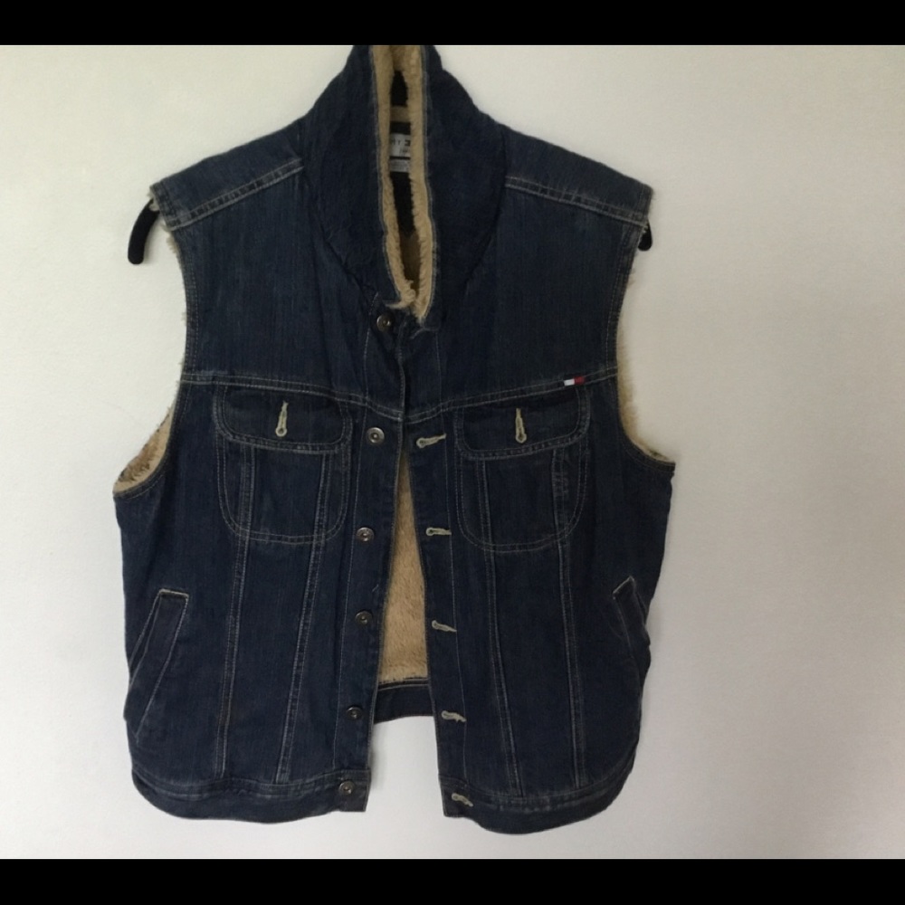 Tommy Hilfiger Faux Fur Jean Denim Vest Large
